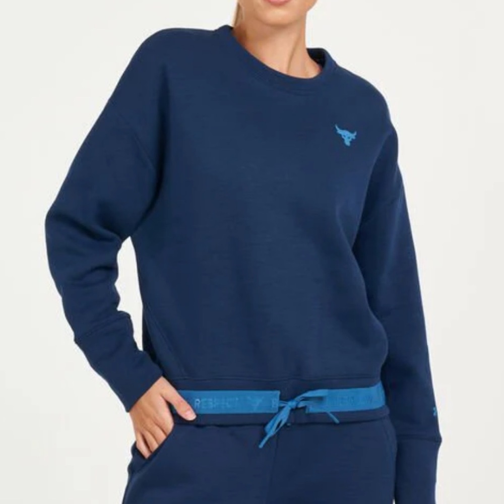 Women Under Armour Navy Blue Project Rock charged cotton Crewneck Sweatshirt